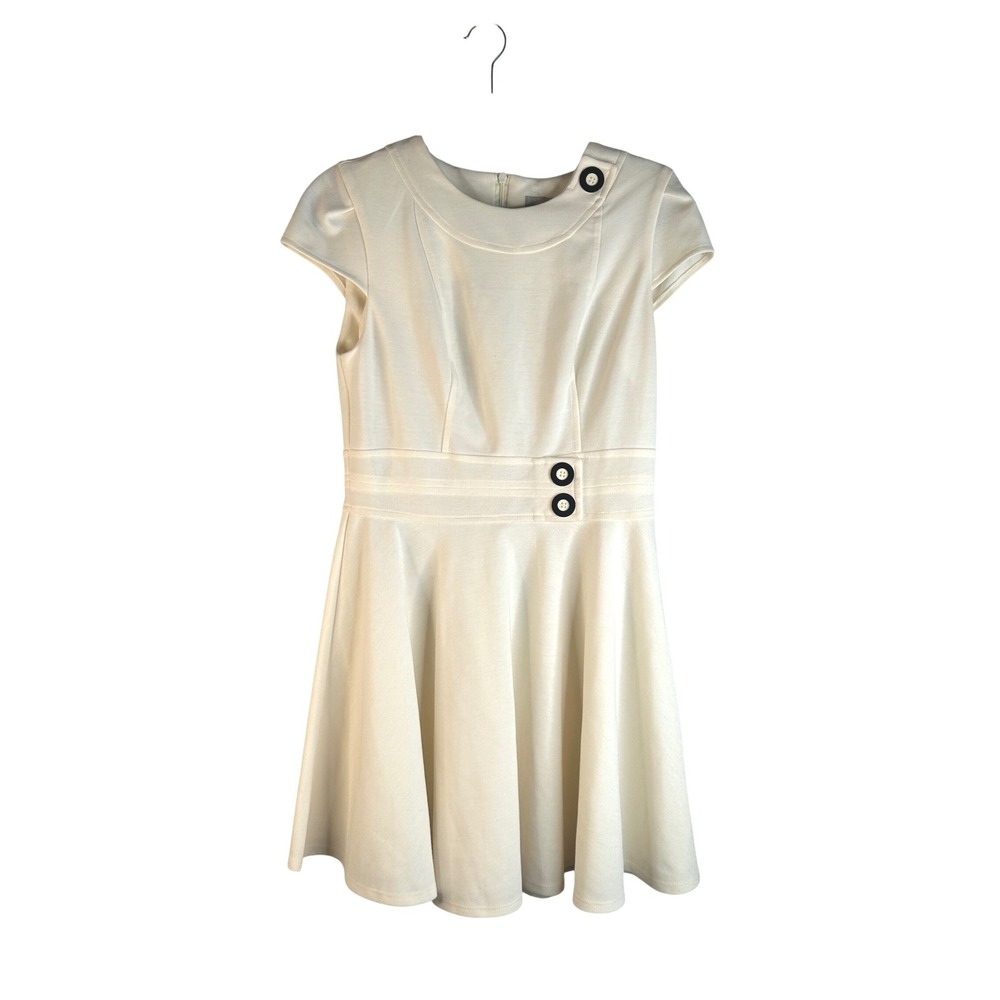 ASOS Womens Cream Button Detail Cap Sleeve Skater Fit & Flare Dress Size 10